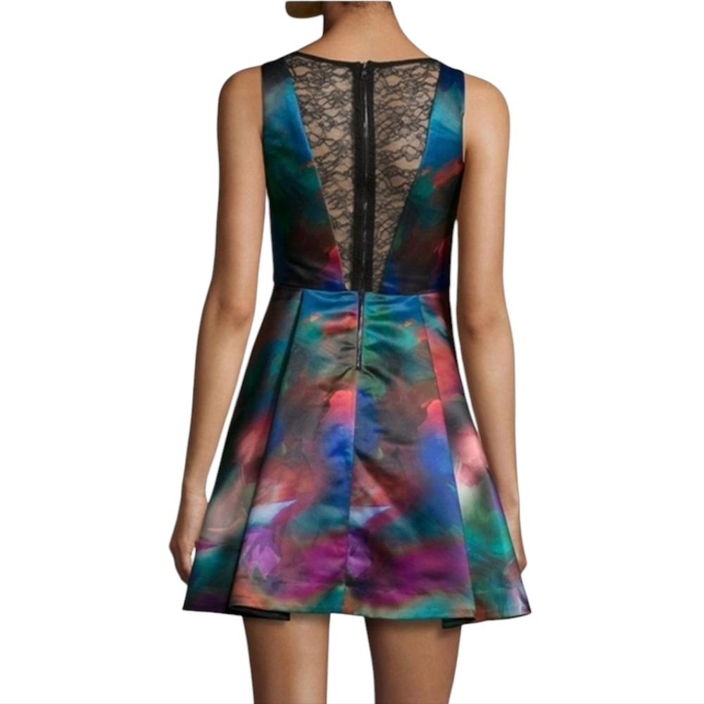 Alice‎ + Olivia Womens Dress Belia A-Line Watercolor Multicolor Open Back Lace 6